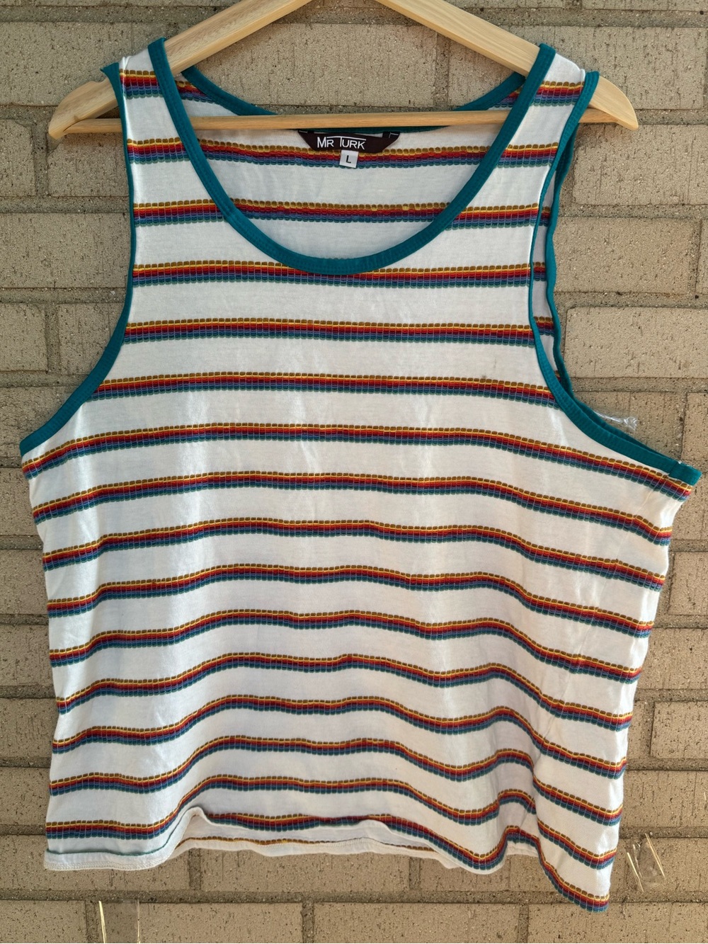 Mr Turk Rainbow Stripe White Tank Pride Large